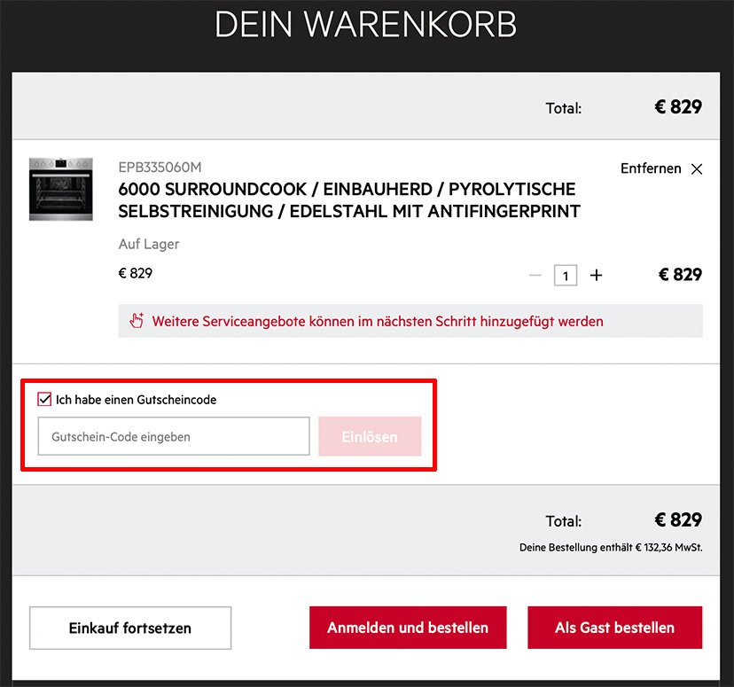 AEG Gutschein einlösen