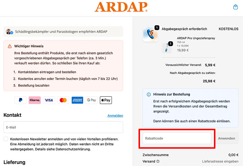 ARDAP Rabattcode einlösen ARDAP Rabattcode einlösen