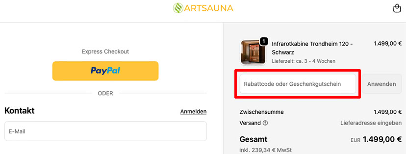 Artsauna Rabattcode einlösen Artsauna Rabattcode einlösen