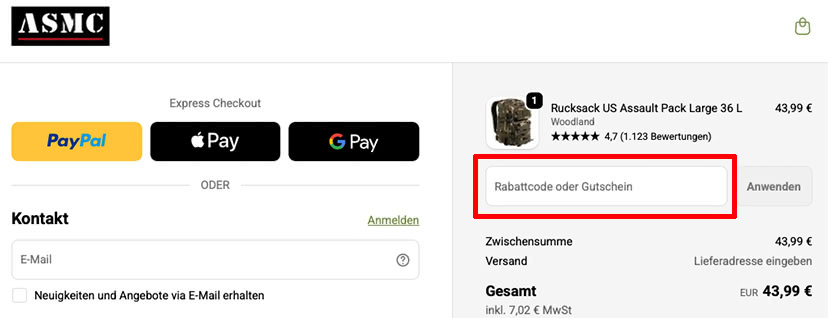 ASMC Rabattcode einlösen ASMC Rabattcode einlösen