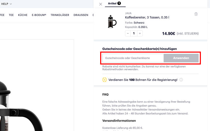 Bodum Gutschein einlösen Bodum Gutschein einlösen