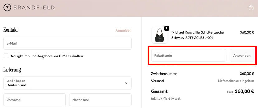 Brandfield Rabattcode einlösen