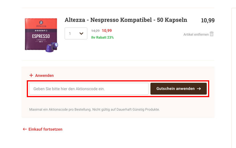 Cafori Gutscheincode einlösen