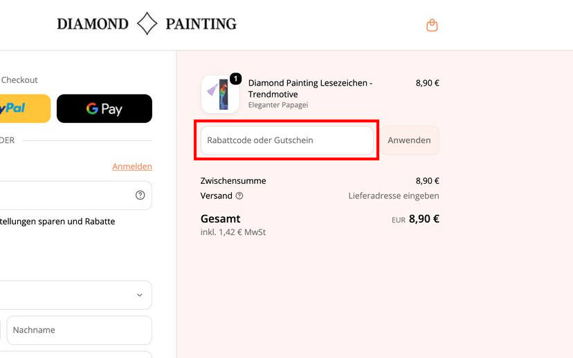Diamond Painting Gutschein einlösen Diamond Painting Gutschein einlösen