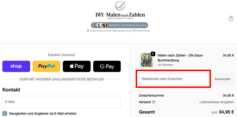 DIY Malen nach Zahlen Gutschein einlösen