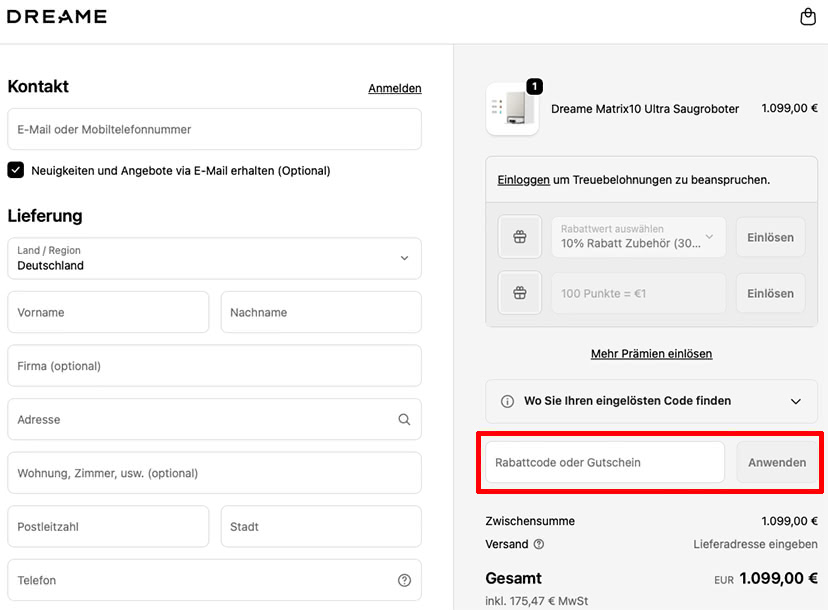 Dreame Rabattcode einlösen