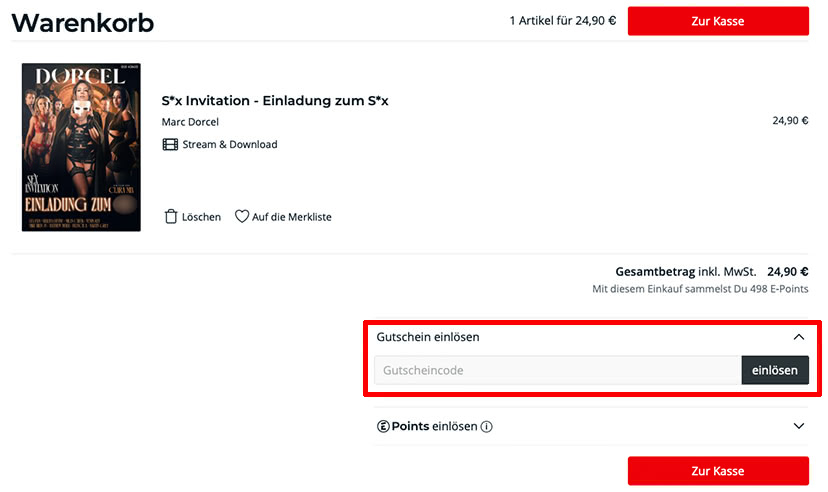 EROTIK.com Gutschein einlösen