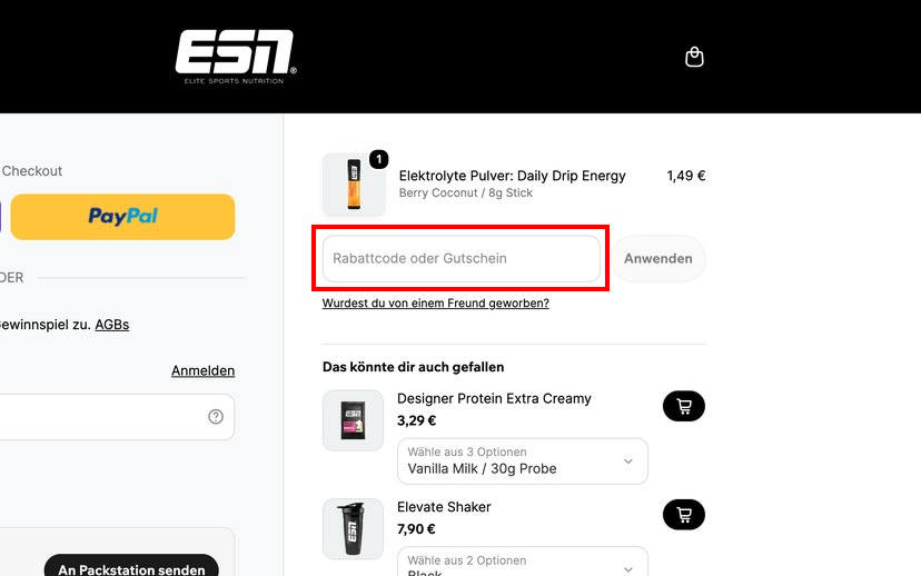 ESN Rabattcode einlösen ESN Rabattcode einlösen