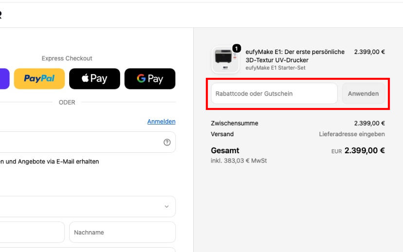 eufyMake Rabattcode einlösen