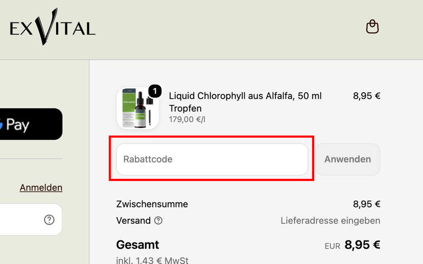 EXVital Gutschein einlösen EXVital Gutschein einlösen