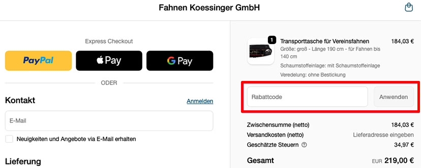 Fahnen Kössinger Gutschein einlösen Fahnen Kössinger Gutschein einlösen