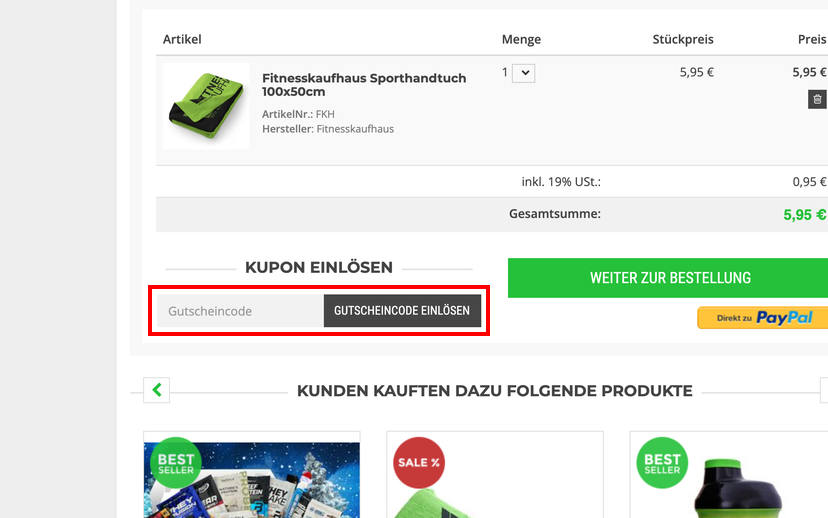 Fitnesskaufhaus Gutschein einlösen