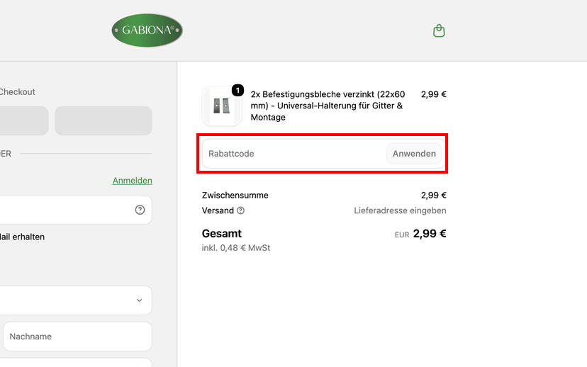 Gabiona Gutschein einlösen