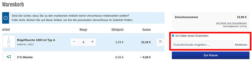 Gläser & Flaschen Gutschein einlösen