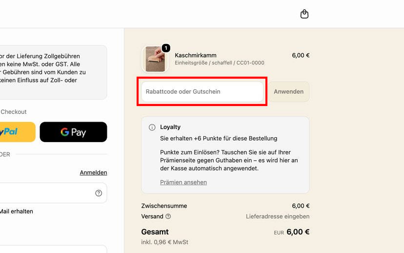 GOBI Cashmere Gutschein einlösen