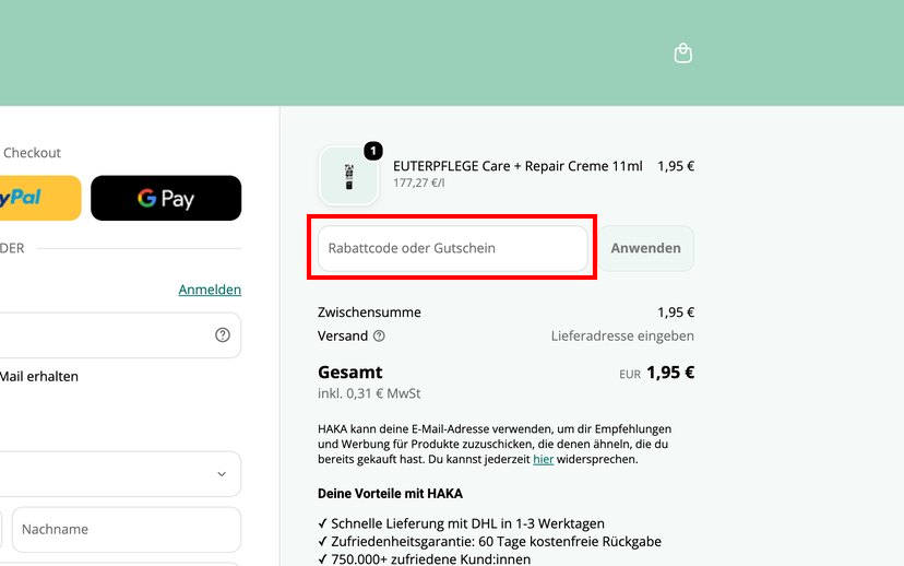 HAKA Gutscheincode einlösen