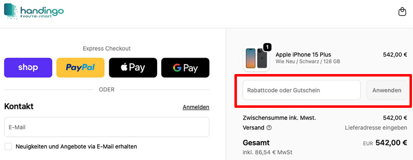 Handingo Gutschein einlösen