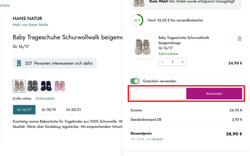 Hans Natur Gutschein einlösen