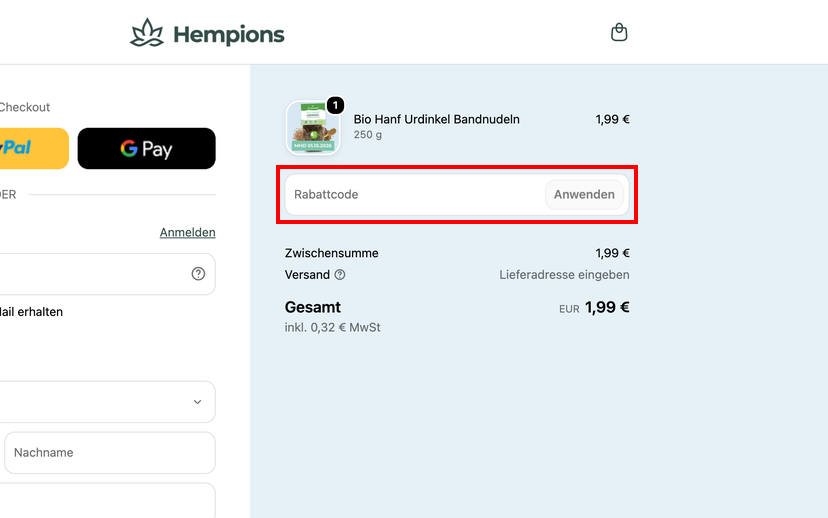 Hempions Gutschein einlösen Hempions Gutschein einlösen