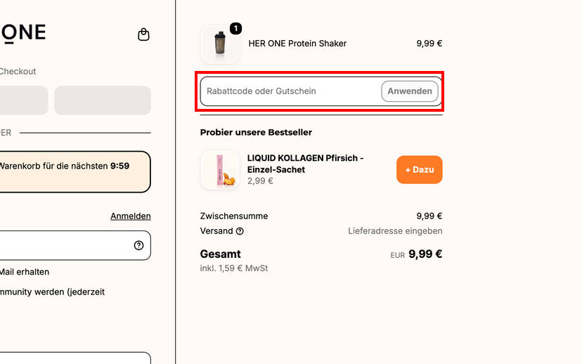 HER ONE Rabattcode einlösen