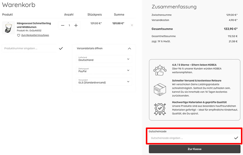 HOBEA Gutschein einlösen HOBEA Gutschein einlösen