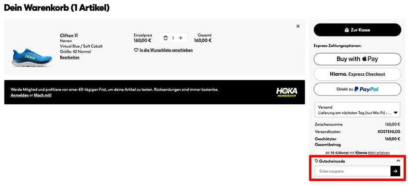 Hoka Rabattcode einlösen
