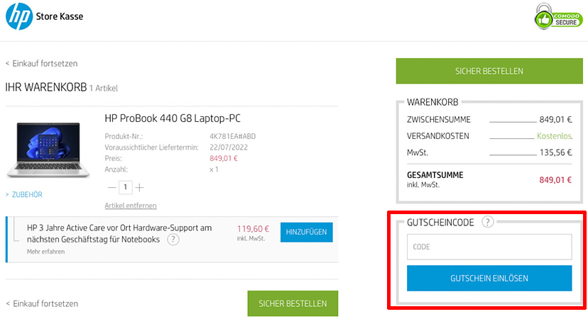 HP Gutschein einlösen HP Gutschein einlösen
