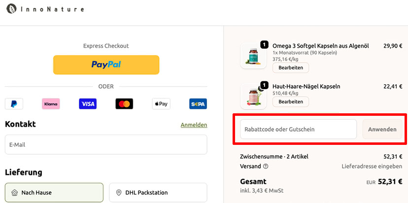 InnoNature Rabattcode einlösen InnoNature Rabattcode einlösen