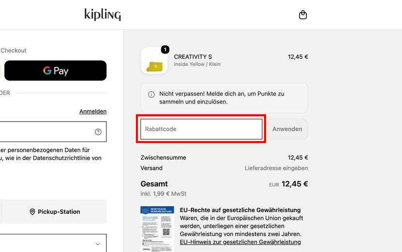 Kipling Gutschein einlösen