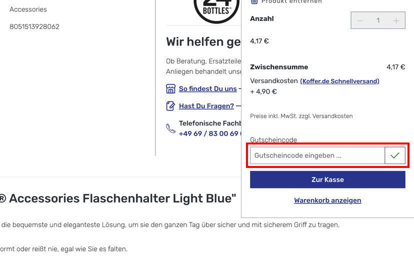 Koffer.de Gutschein einlösen