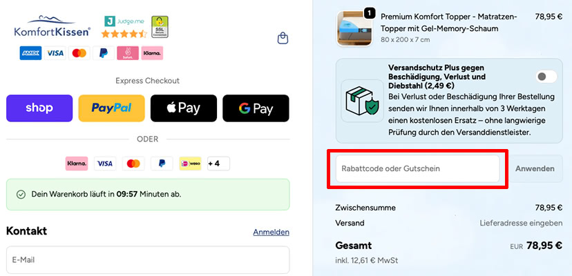 KomfortKissen Rabattcode einlösen KomfortKissen Rabattcode einlösen