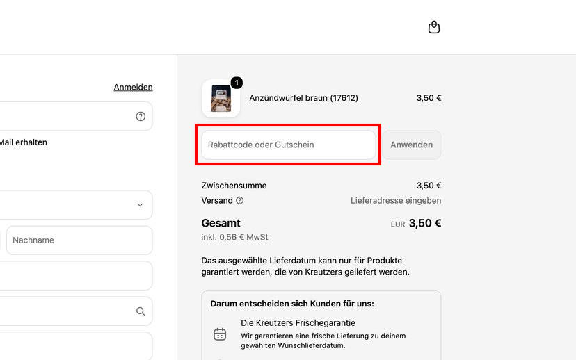 Kreutzers Gutschein einlösen