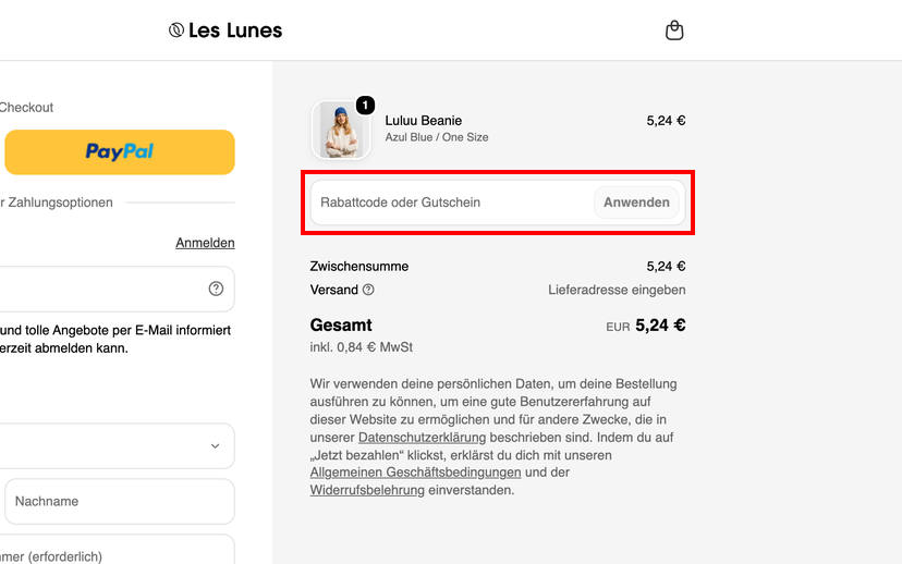 Les Lunes Rabattcode einlösen