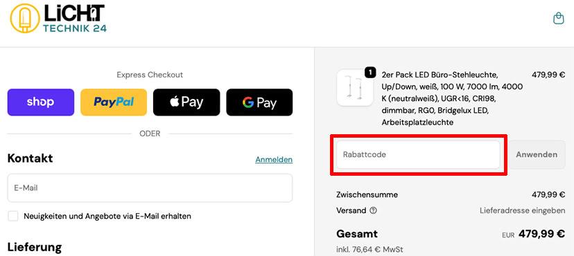 Lichttechnik24 Gutschein einlösen Lichttechnik24 Gutschein einlösen