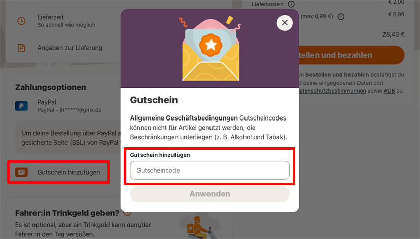 Lieferando Gutschein einlösen
