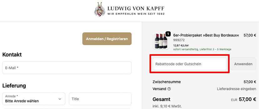 Ludwig von Kapff Gutschein einlösen Ludwig von Kapff Gutschein einlösen