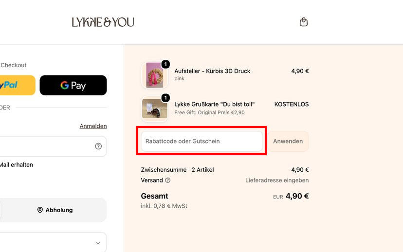Lykke & You Gutschein einlösen