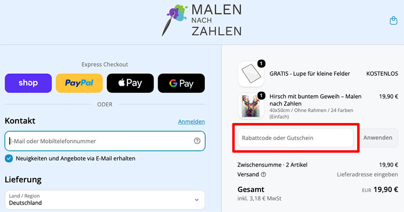 Malen nach Zahlen Erwachsene Rabattcode einlösen Malen nach Zahlen Erwachsene Rabattcode einlösen