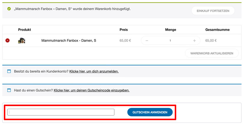 Mammutmarsch Gutschein einlösen