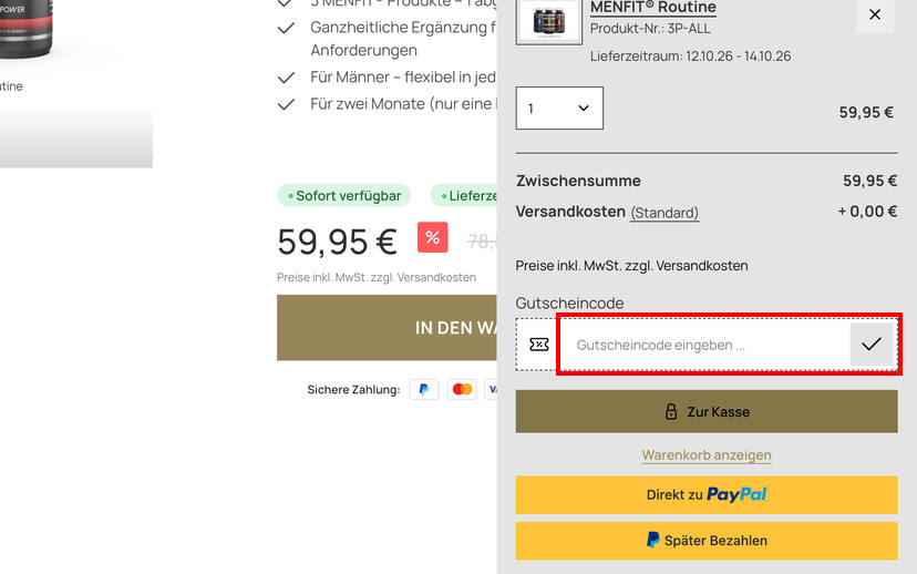 MENFIT Gutschein einlösen