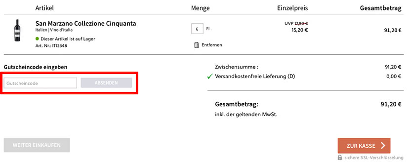 Meravino Gutschein einlösen