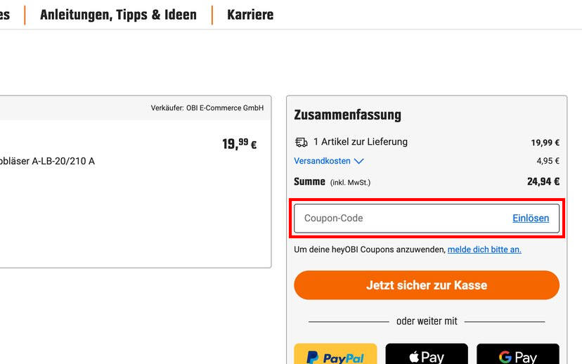 OBI Gutschein einlösen OBI Gutschein einlösen