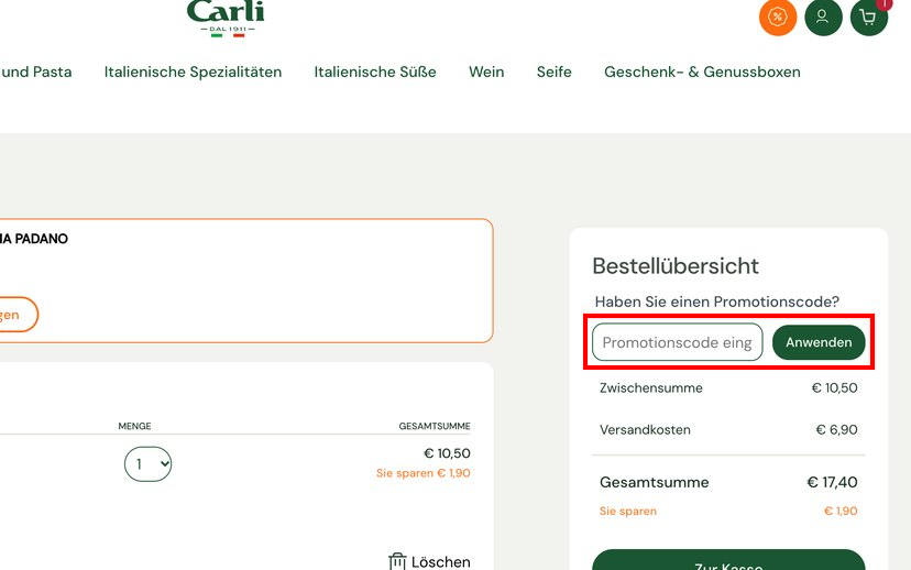 Olio Carli Gutscheincode einlösen