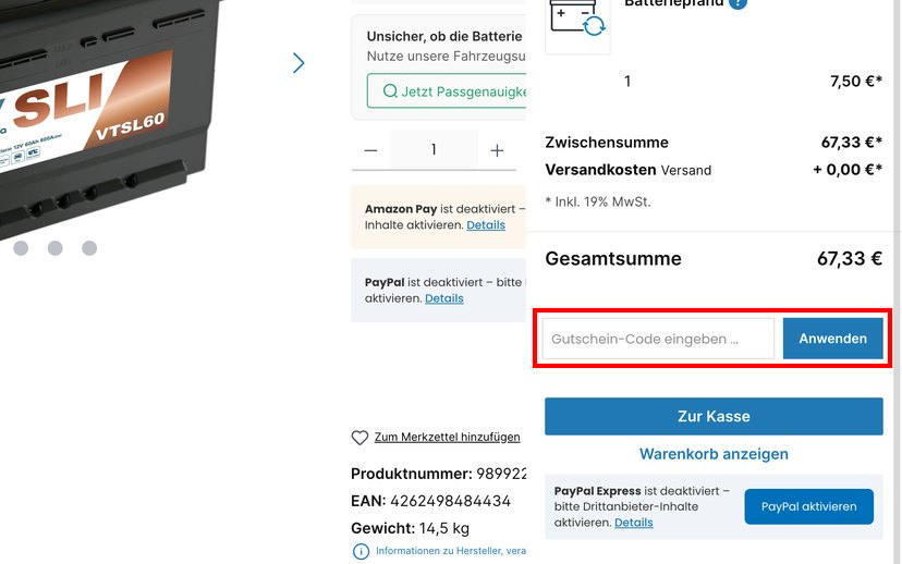 Online Batterien Gutschein einlösen Online Batterien Gutschein einlösen