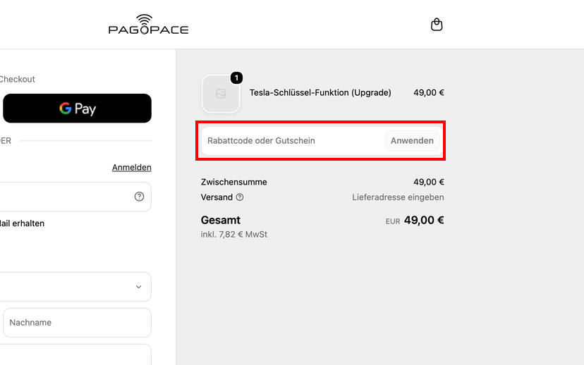 PAGOPACE Rabattcode einlösen PAGOPACE Rabattcode einlösen