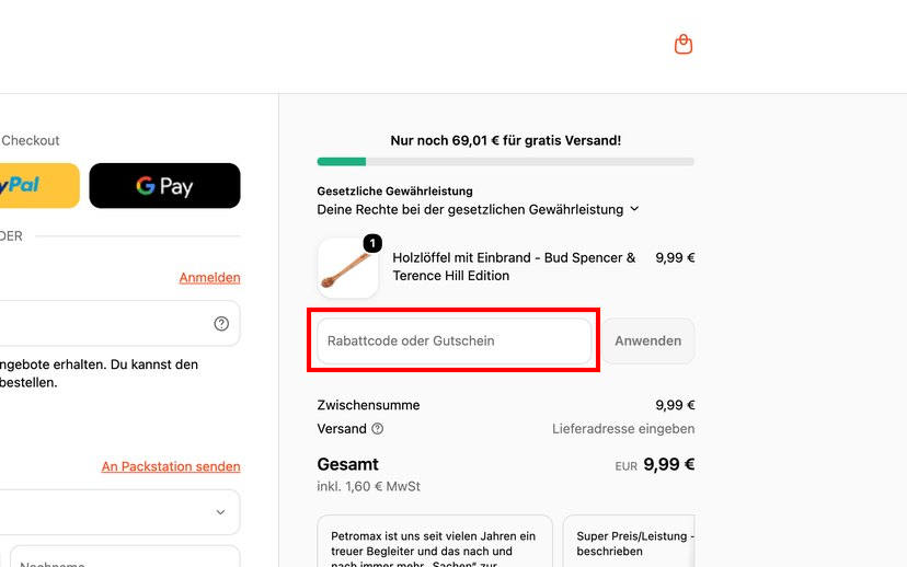 Petromax Gutschein einlösen