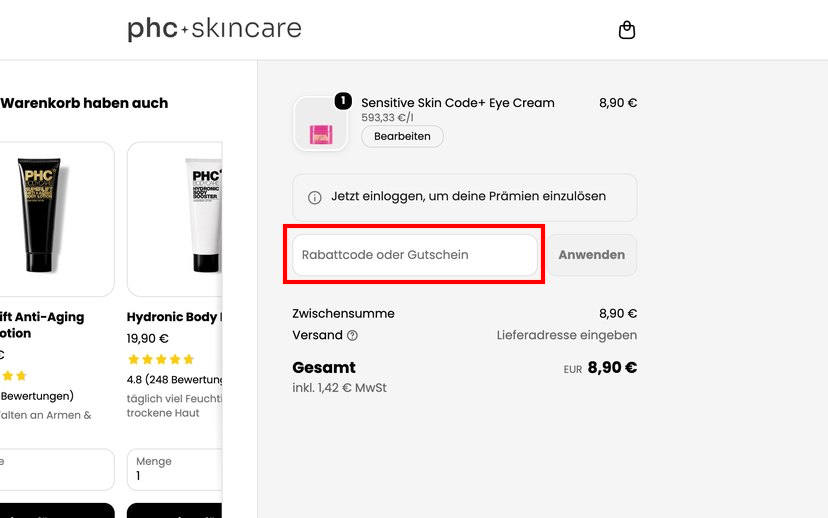 phc skincare Gutschein einlösen
