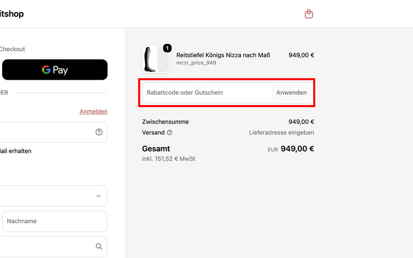Reitstiefel Kandel Gutschein einlösen