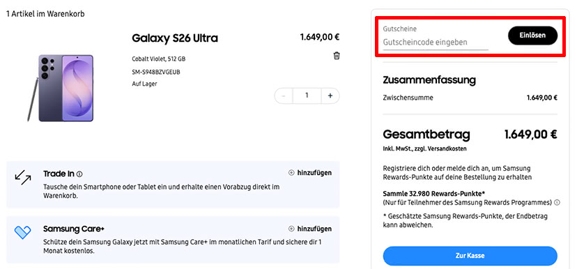 Samsung Gutschein einlösen
