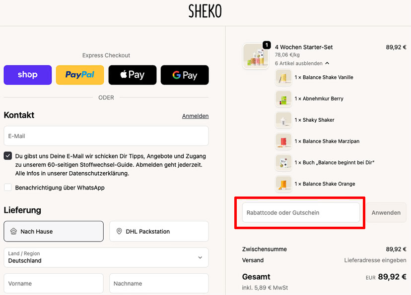 SHEKO Rabattcode einlösen SHEKO Rabattcode einlösen
